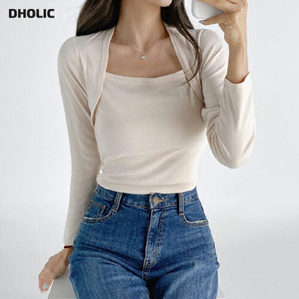 ボレロレイヤードTシャツ・t03231 レディース 【tops】トップス Tシャツ 長袖 ロンT レイヤード風 カジュアル ユニーク 単色 無地 個性的 大人 スリム タイト 春 秋 韓国ファッション