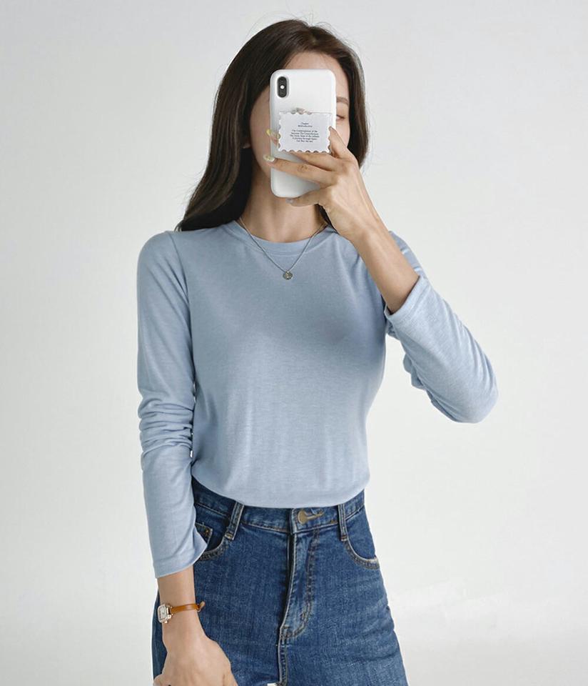 ラウンドネックソフトTシャツ・t03224 レディース 【tops】トップス Tシャツ 長袖 ロンT ラウンドネック 単色 無地 シンプル ベーシック くすみ カジュアル 無地T ピンク 緑 水色 ベージュ 白T 春 秋 韓国ファッション