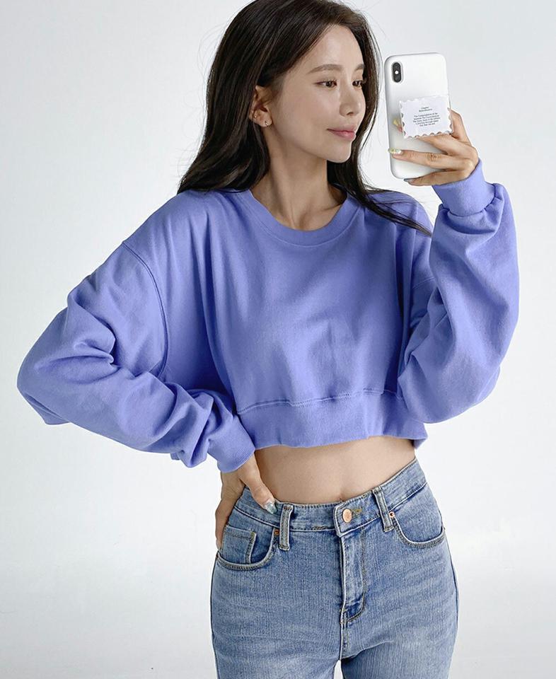 【10%OFF】クロップドスウェット・t03228 レディース 【tops】トップス トレーナー 長袖 スウェット クロップド丈 へそ出し ラウンドネック 単色 無地 シンプル ベーシック カジュアル ラフ グレー ドロップショルダー コットン 綿 春 秋 韓国ファッション 人気 旬セール
