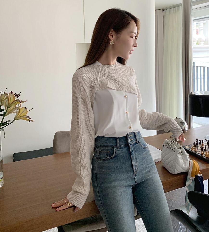 アンバランスニット・t01055 レディース 【tops】トップス ニット 長袖 ユニーク 単色 無地 シンプル ベーシック アンバランス クロップド丈 ラグラン 秋 冬 カジュアル スタイリッシュ モード 灰色 グレー 韓国ファッション ハイホリHIHOLLI