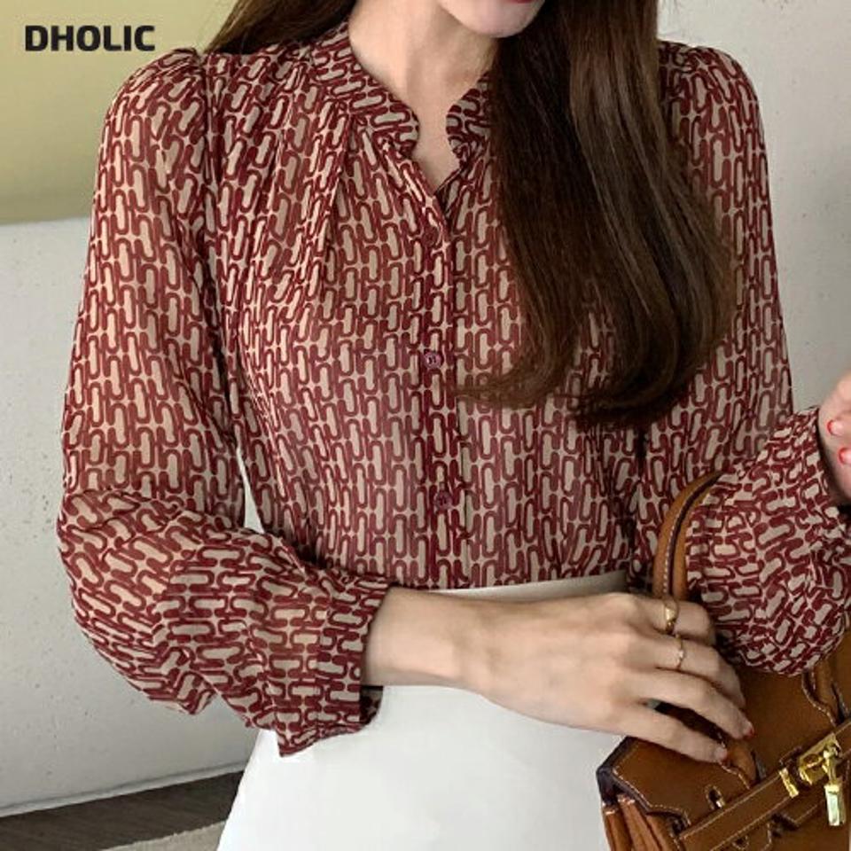 シースルーパターンブラウス・b01051 レディース 【bl】ブラウス トップス 長袖 柄 模様 シースルー タック オフィスカジュアル 秋 冬 フェミニン きれいめ 大人 かわいい 可愛い ワイン 赤 レッド 韓国ファッション ハイホリHIHOLLI 人気