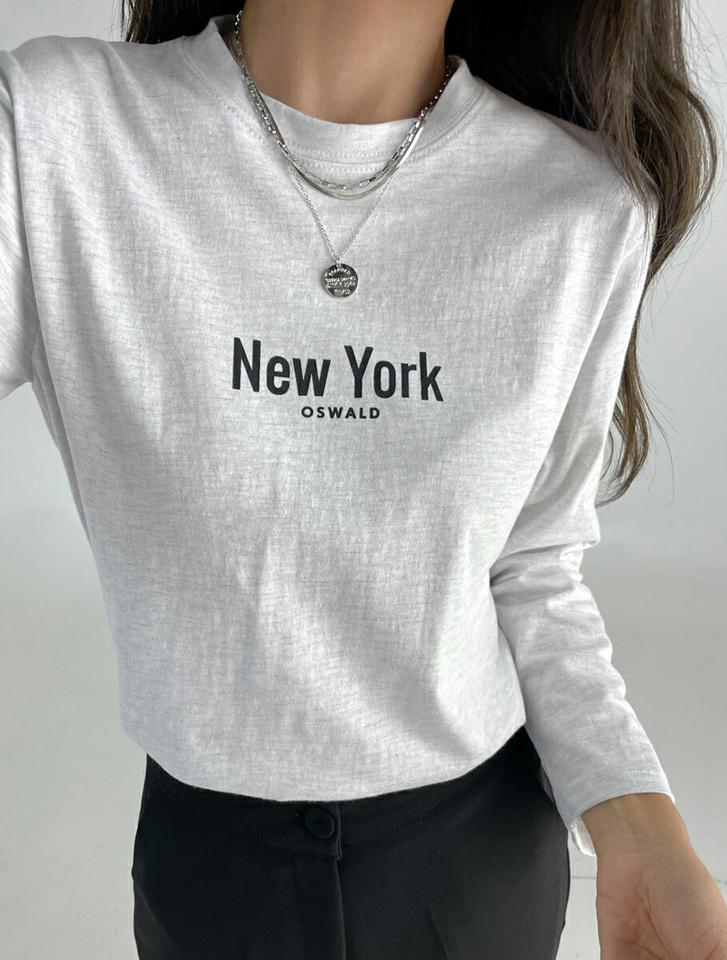 New YorkレタリングTシャツ・t01185 レディース 【tops】トップス スウェット トレーナー 長袖 ロゴ レタリング ラウンドネック ロンT カジュアル 柄 ラフ 春 秋 韓国ファッション 人気