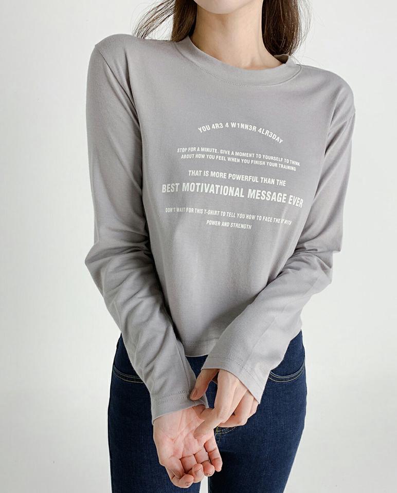 モダール混レタリングTシャツ・t67170 レディース 【tops】トップス Tシャツ 長袖 ロンT ロゴ レタリング モダール カジュアル ラフ ラウンドネック クロップド丈 春 秋 韓国ファッション