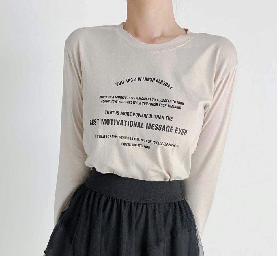 モダール混レタリングTシャツ・t67170 レディース 【tops】トップス Tシャツ 長袖 ロンT ロゴ レタリング モダール カジュアル ラフ ラウンドネック クロップド丈 春 秋 韓国ファッション