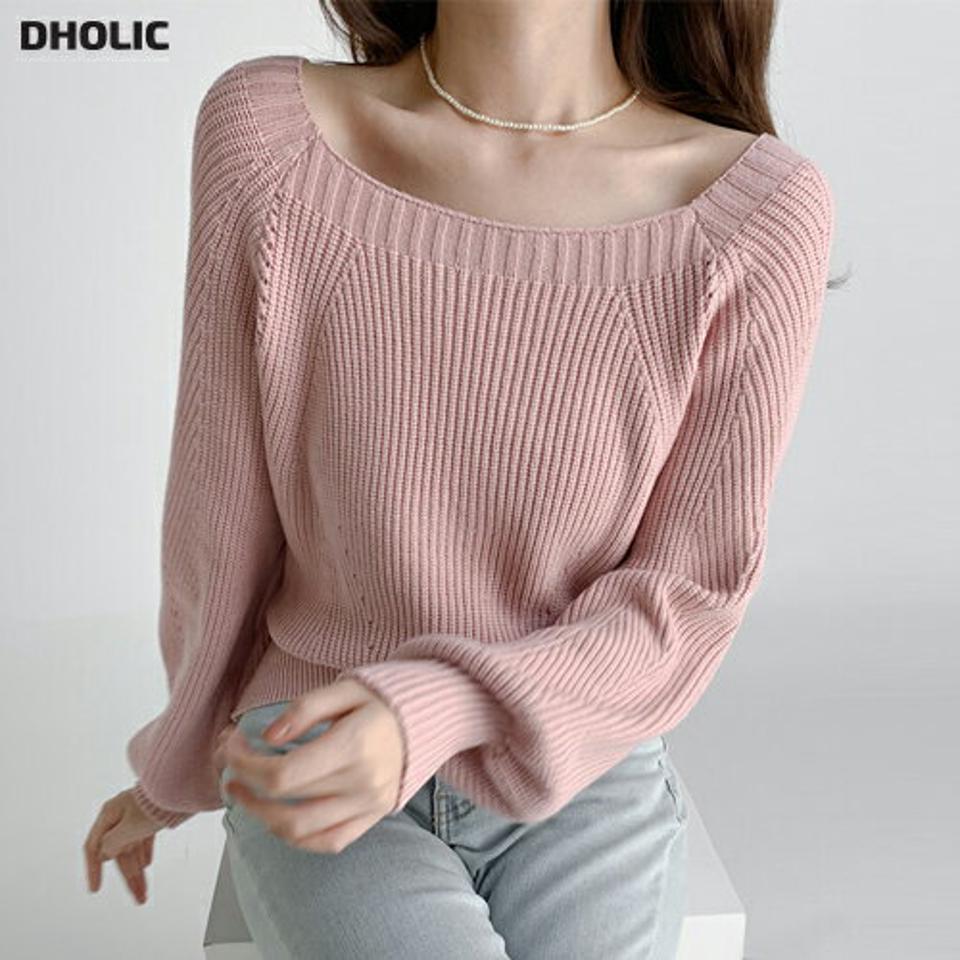 スクエアネックパフニット・t67179 レディース 【tops】トップス ニット 長袖 デコルテ スクエアネック パフスリーブ リブ 単色 無地 シンプル ピンク ラグランスリーブ クロップド丈 アクリルニット カラーニット ショート丈 春 秋 韓国ファッション