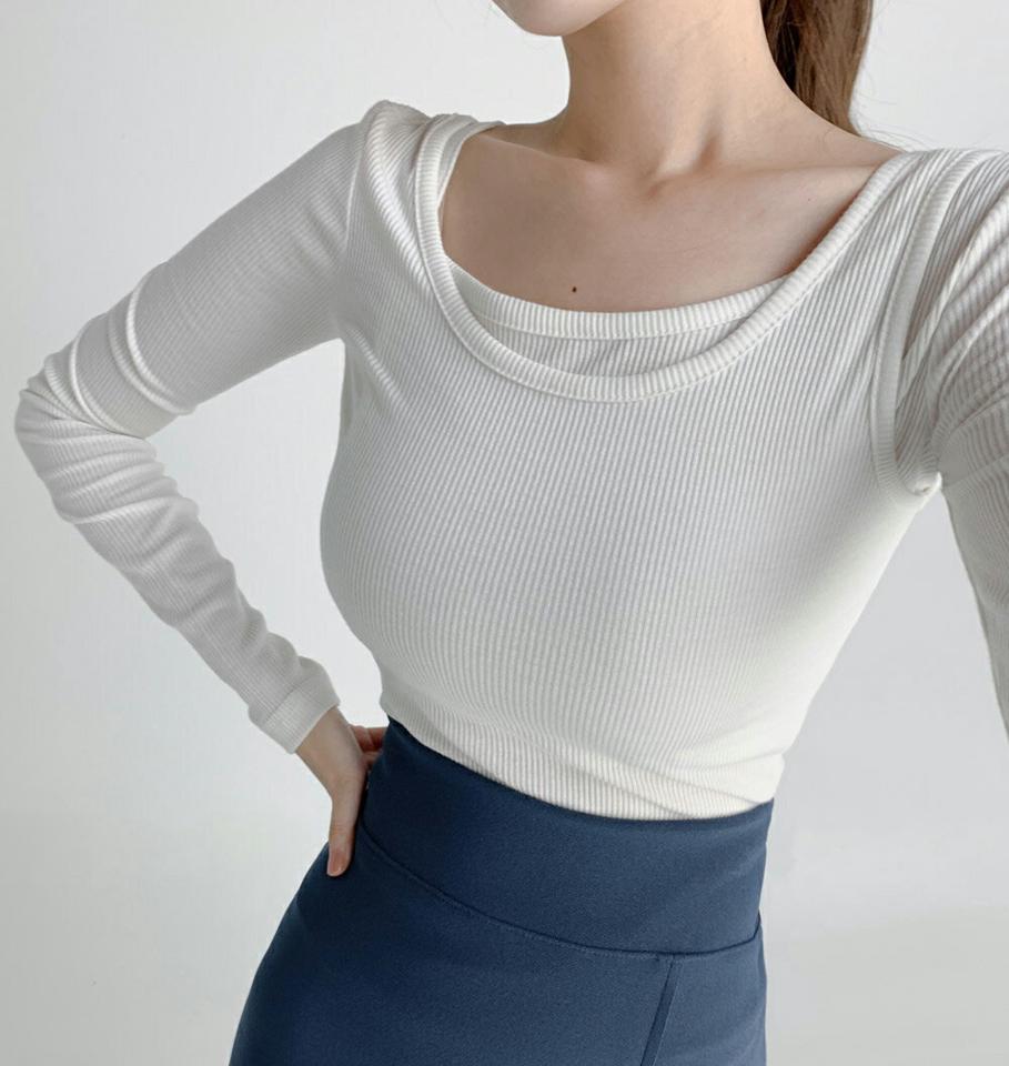 キャミ&タンクトップTシャツ2SET・t67171 レディース 【tops】トップス Tシャツ 長袖 キャミソール スリーブレス ノースリーブ セット レイヤード タンクトップ グレー カジュアル リブ ラフ デコルテ タイト スリム 春 秋 韓国ファッション