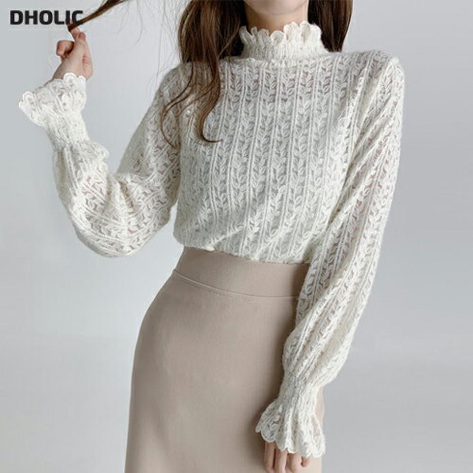 【マラソン特価】起毛レースシャーリングブラウス・b67187 レディース 【bl】トップス ブラウス 長袖 シャーリング 起毛 レース フェミニン 透け感 シアー シースルー 総柄 総レース 大人 ハーフネック オンニ きれいめ 上品 レイヤード 春 秋 韓国ファッション 人気