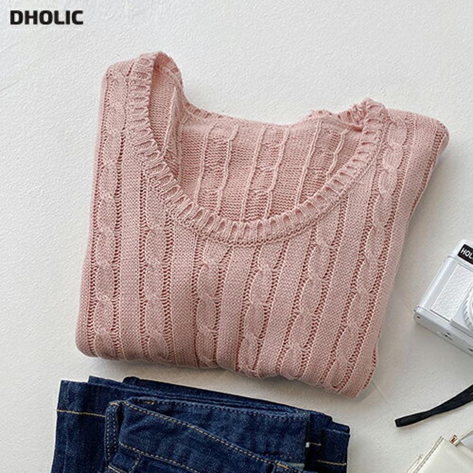 Uネックケーブルニット・t01718 レディース 【tops】トップス ニット ケーブル編み ケーブルニット Uネック カラーニット ピンク 長袖 単色 シンプル カジュアル 無地 ラフ パステル アクリル 春 秋 冬 韓国ファッション 人気