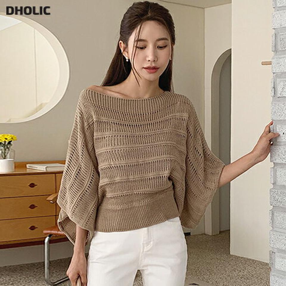 2WAYシアークロップドニット・t01225 レディース 【tops】トップス ニット 七分袖 7分袖 七分丈 7分丈 シアー 透け感 クロップド丈 ドルマンスリーブ 大人 年上 カジュアル 体型カバー ゆったり ボートネック アクリル 春 秋 韓国ファッション