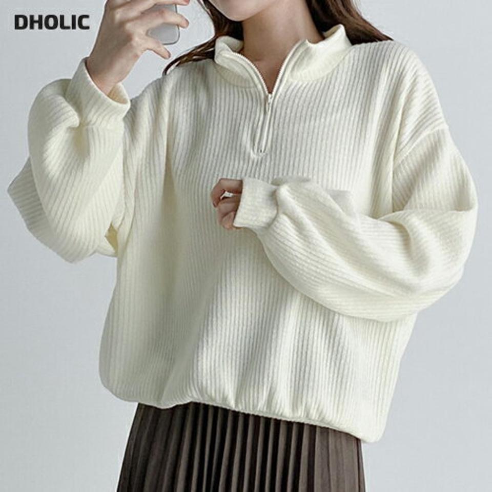 ハーフジップリブTシャツ・t03293 レディース 【tops】トップス 長袖 ジップアップ ハーフジップ リブ 単色 無地 シンプル カジュアル 襟 大人 ラフ ゆったり ソフトタッチ ドロップショルダー ハーフネック 秋 冬 韓国ファッション