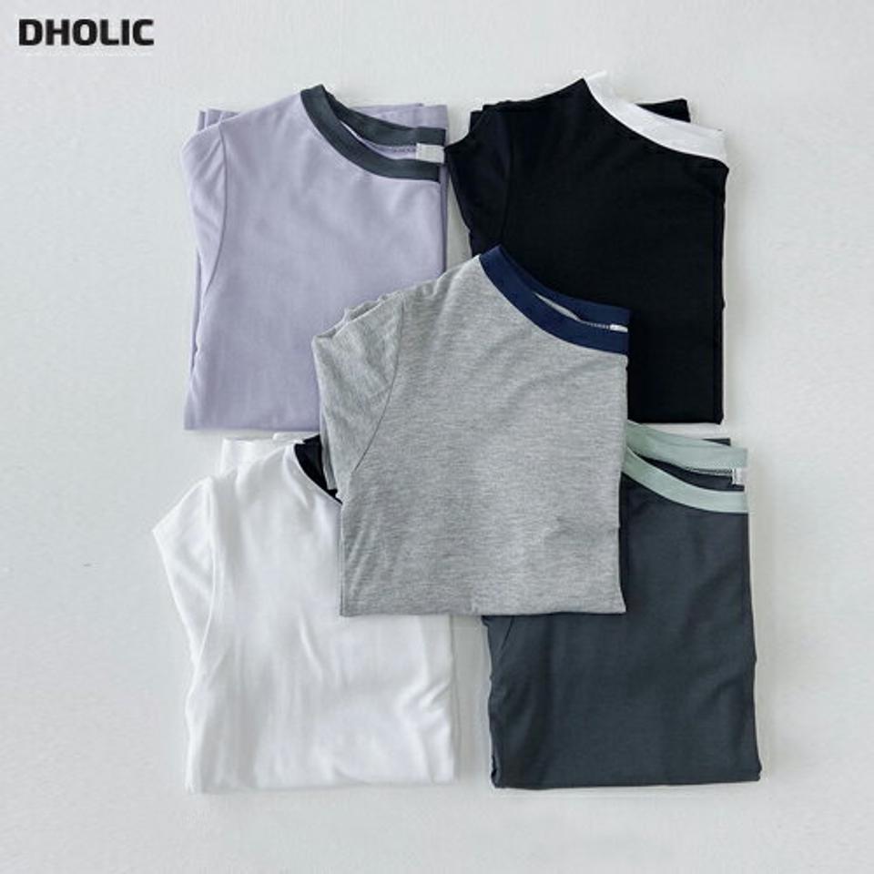 配色ラウンドネックTシャツ・t03289 レディース 【tops】トップス Tシャツ 長袖 ロンT 配色 ラウンドネック シンプル カジュアル ラフ クロップド丈 配色 春 秋 韓国ファッション
