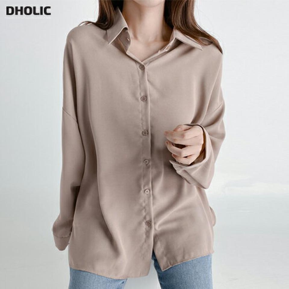 ランドへムシャツ・t03312 レディース 【bl】トップス シャツ 長袖 単色 無地 シンプル 大人 ベーシック きれいめ オフィス ドロップショルダー スリット スクールガール 春 秋 韓国ファッション