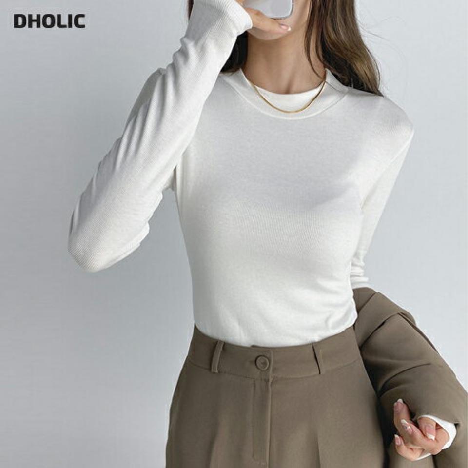 ラウンドネックリブTシャツ・t67204 レディース 【tops】トップス Tシャツ 長袖 ロンT リブ ラウンドネック 単色 無地 シンプル ベーシック 大人 カジュアル スリム 春 秋 韓国ファッション 人気