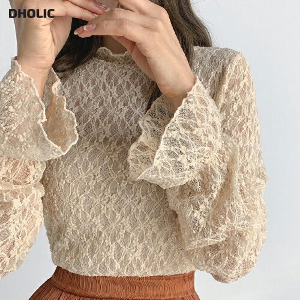 ハーフネックレースブラウス・t67208 レディース 【bl】トップス ブラウス 長袖 キャンディスリーブ 総レース フェミニン ハーフネック かわいい 可愛い 透け感 シアー シースルー 大人 ベージュ 春 秋 フレンチ モックネック 韓国ファッション クリスマス