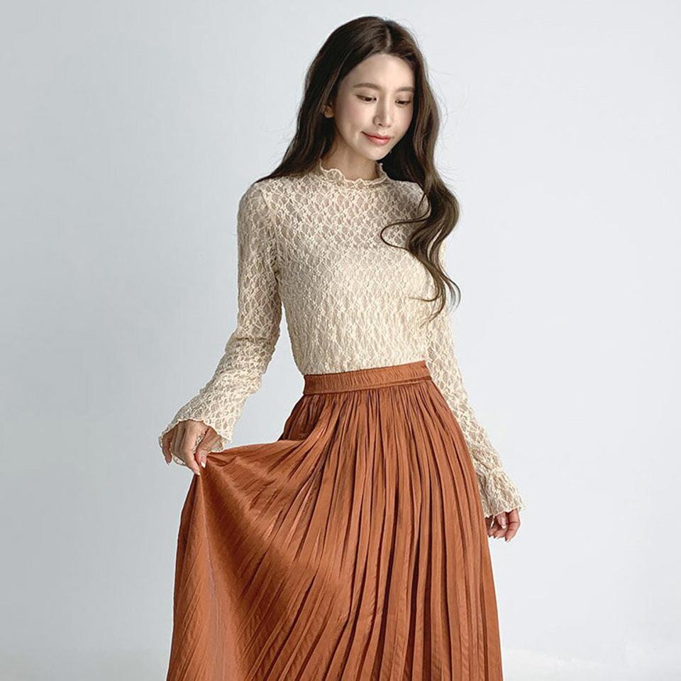 ハーフネックレースブラウス・t67208 レディース 【bl】トップス ブラウス 長袖 キャンディスリーブ 総レース フェミニン ハーフネック かわいい 可愛い 透け感 シアー シースルー 大人 ベージュ 春 秋 フレンチ モックネック 韓国ファッション クリスマス