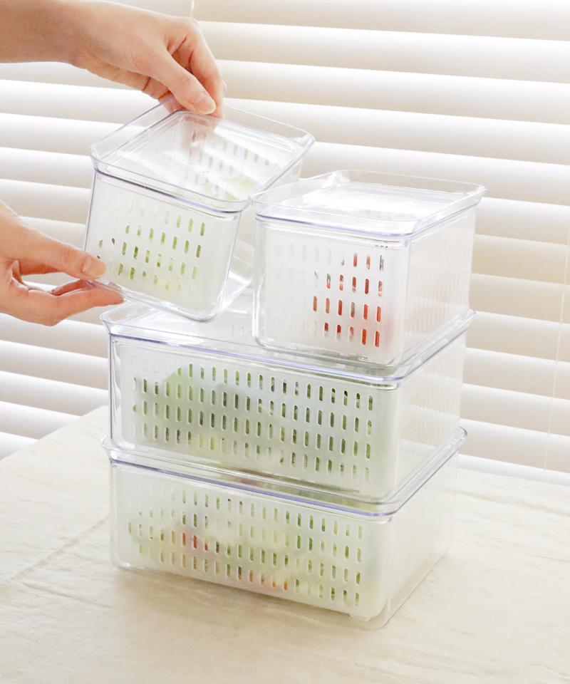 《スタッキング可能》ザル付き保存容器：L