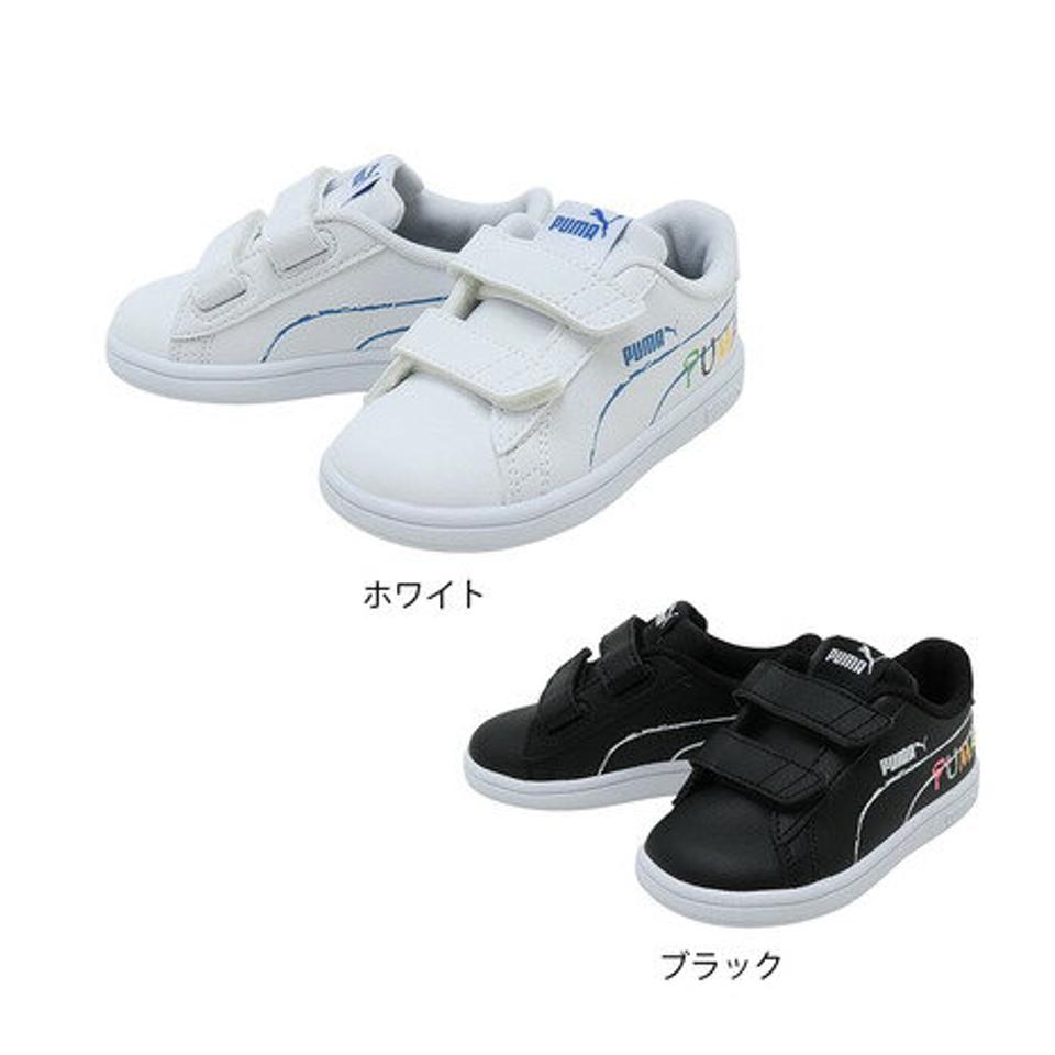 プーマ（PUMA）（キッズ）ベビー ジュニア スニーカー ベルト付き 白 黒 スマッシュ V2 ホームスクール V IF 386201 ホワイト ブラック