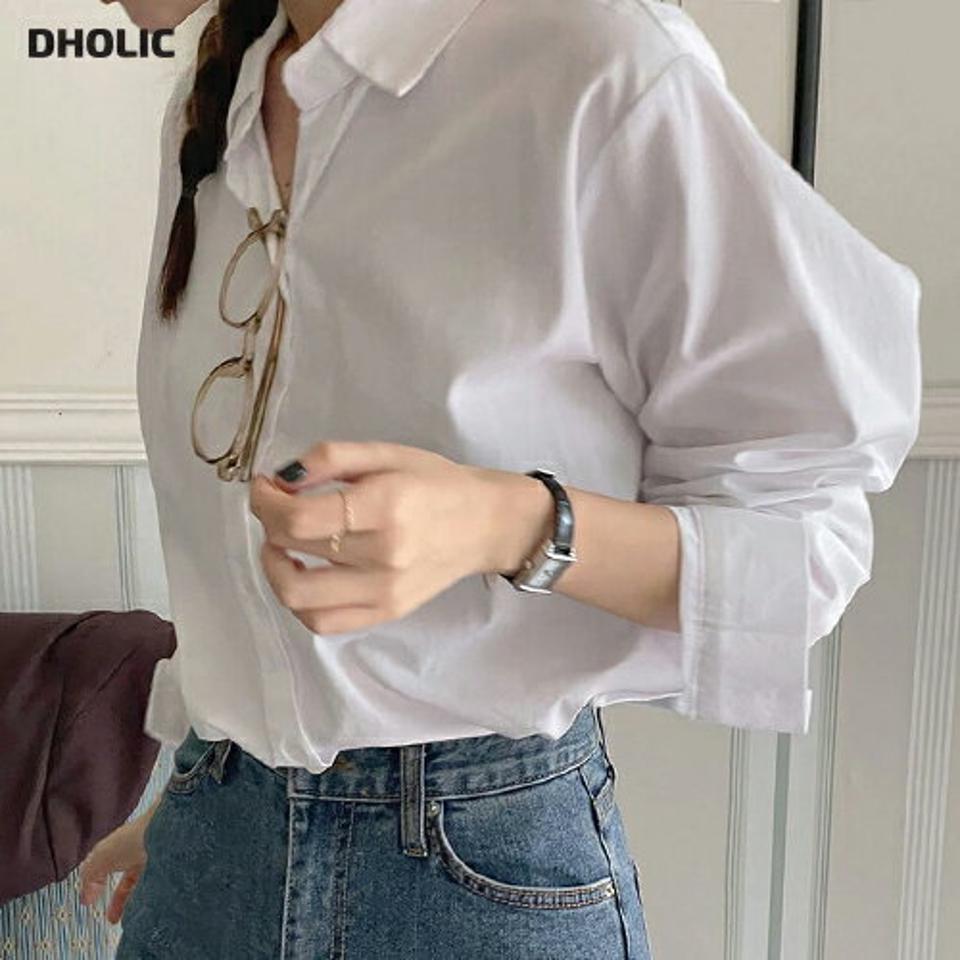 ラウンドヘムコットンシャツ・t00004 レディース 【bl】トップス シャツ 長袖 襟 コットン 綿 単色 無地 シンプル ベーシック 大人 オフィス きれいめ 白シャツ ホワイト 学校行事 スクールガール 骨格ストレート 春 秋 韓国ファッション