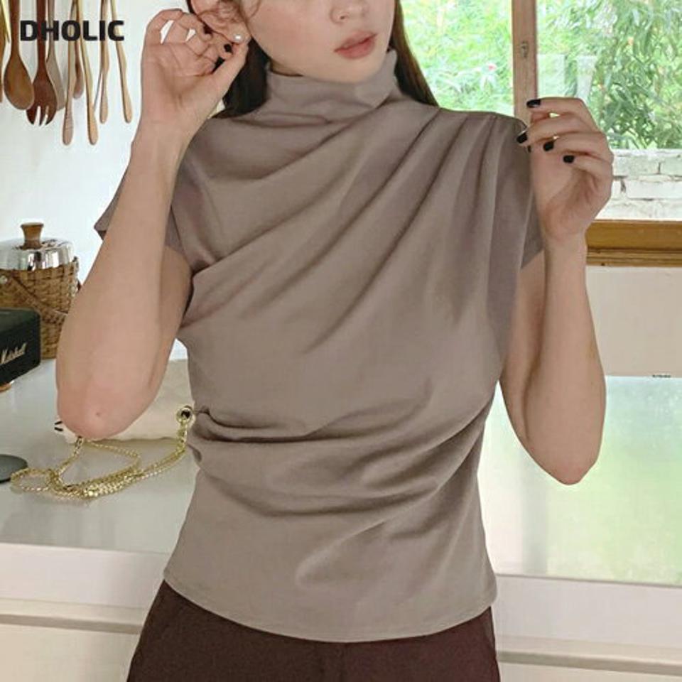 ギャザーフレンチスリーブTシャツ・t00020 レディース 【tops】トップス Tシャツ フレンチスリーブ ショートスリーブ ギャザー 二の腕カバー 大人 上品 きれいめ シンプル ハーフネック 春 夏 韓国ファッション