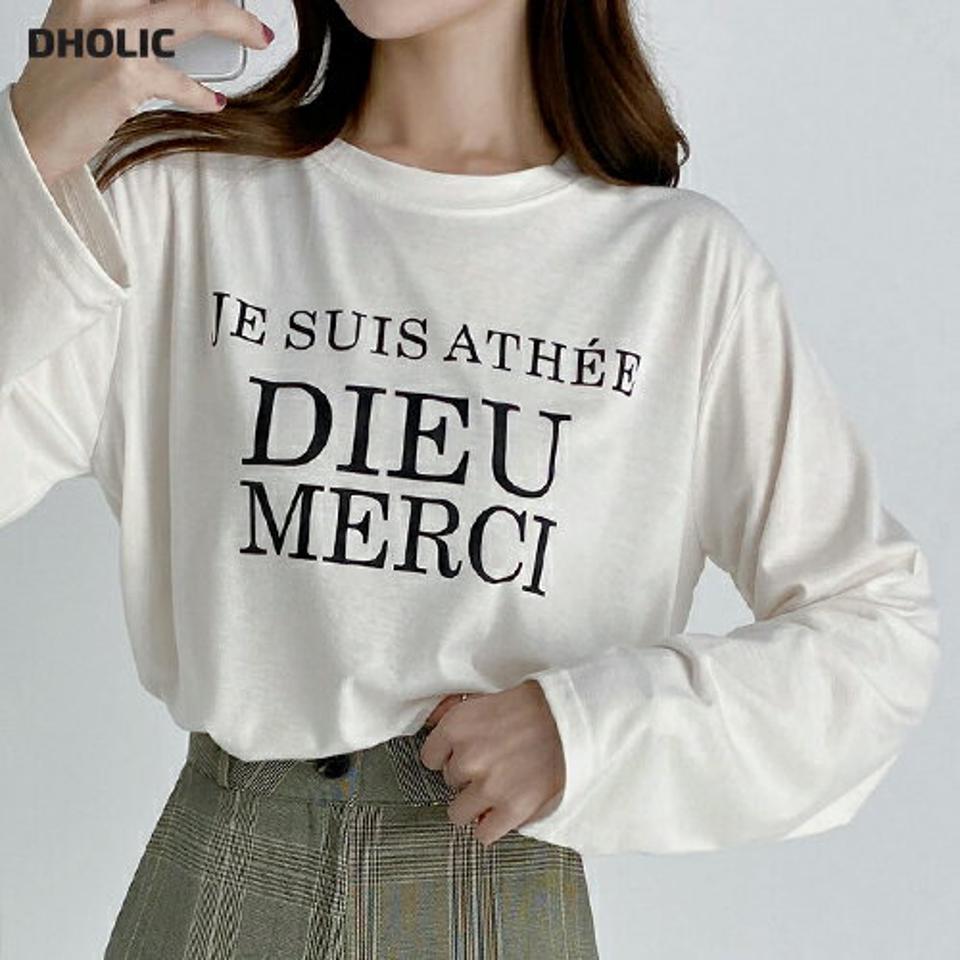 レタリングラウンドネックTシャツ・t68617 レディース 【tops】トップス Tシャツ ロンT レタリング ロゴ 長袖 ラフ カジュアル ラウンドネック 柄 春 秋 韓国ファッション