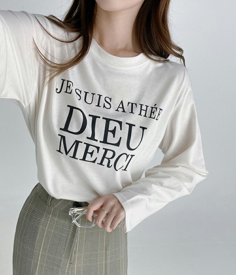 レタリングラウンドネックTシャツ・t68617 レディース 【tops】トップス Tシャツ ロンT レタリング ロゴ 長袖 ラフ カジュアル ラウンドネック 柄 春 秋 韓国ファッション