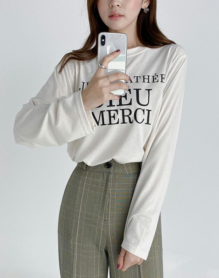 レタリングラウンドネックTシャツ・t68617 レディース 【tops】トップス Tシャツ ロンT レタリング ロゴ 長袖 ラフ カジュアル ラウンドネック 柄 春 秋 韓国ファッション