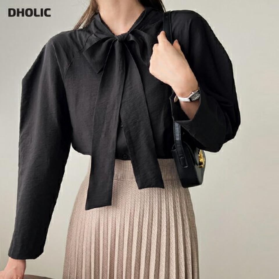 シアーネックリボンブラウス・t00004 レディース 【bl】トップス ブラウス 長袖 ボウタイ りぼん リボン 襟コン シアー シースルー 大人 かわいい 単色 無地 パフスリーブ デコラティブ オケージョン ボリューム袖 春 秋 フレンチ ボリュームスリーブ 韓国ファッション