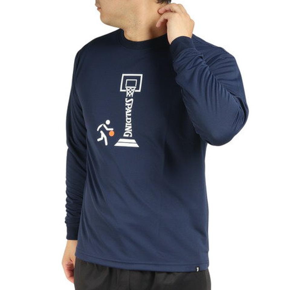 スポルディング(SPALDING)(メンズ)バスケットボールウェア UVカット ロンT 長袖Tシャツ ピクトグラム SMT22139NV