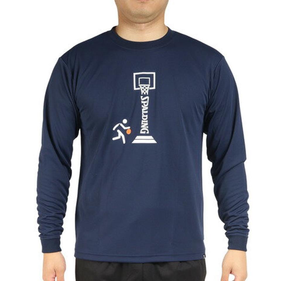 スポルディング(SPALDING)(メンズ)バスケットボールウェア UVカット ロンT 長袖Tシャツ ピクトグラム SMT22139NV
