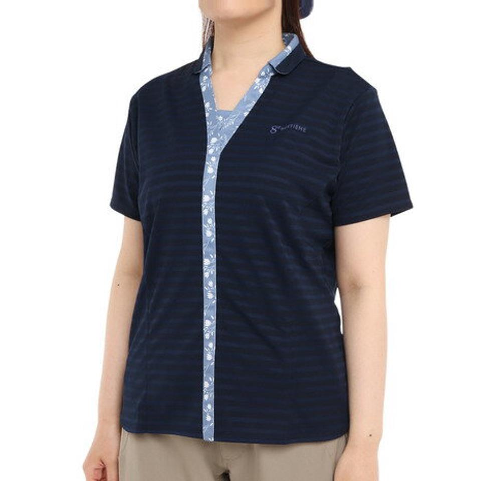 ウィッテム(HUITIEME)(レディース)テニスウェア ドライプラス ボーダー ポロシャツ HU20FLS733056NVY