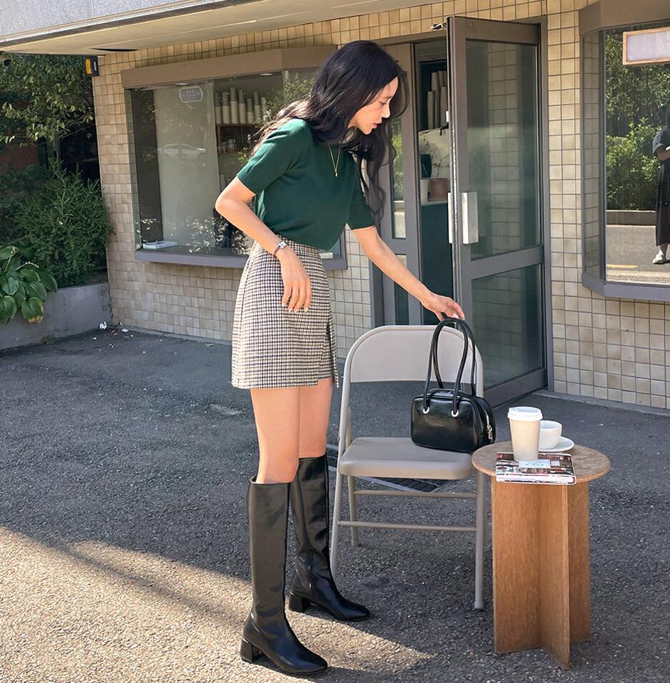 ハーフネック半袖ニット・b00021 レディース 【tops】トップス ニット 半袖 ハーフスリーブ ハーフネック 単色 無地 シンプル ベーシック 大人 カジュアル 水色 カラーニット ラフ メランジカラー アクリル 春 秋 韓国ファッション