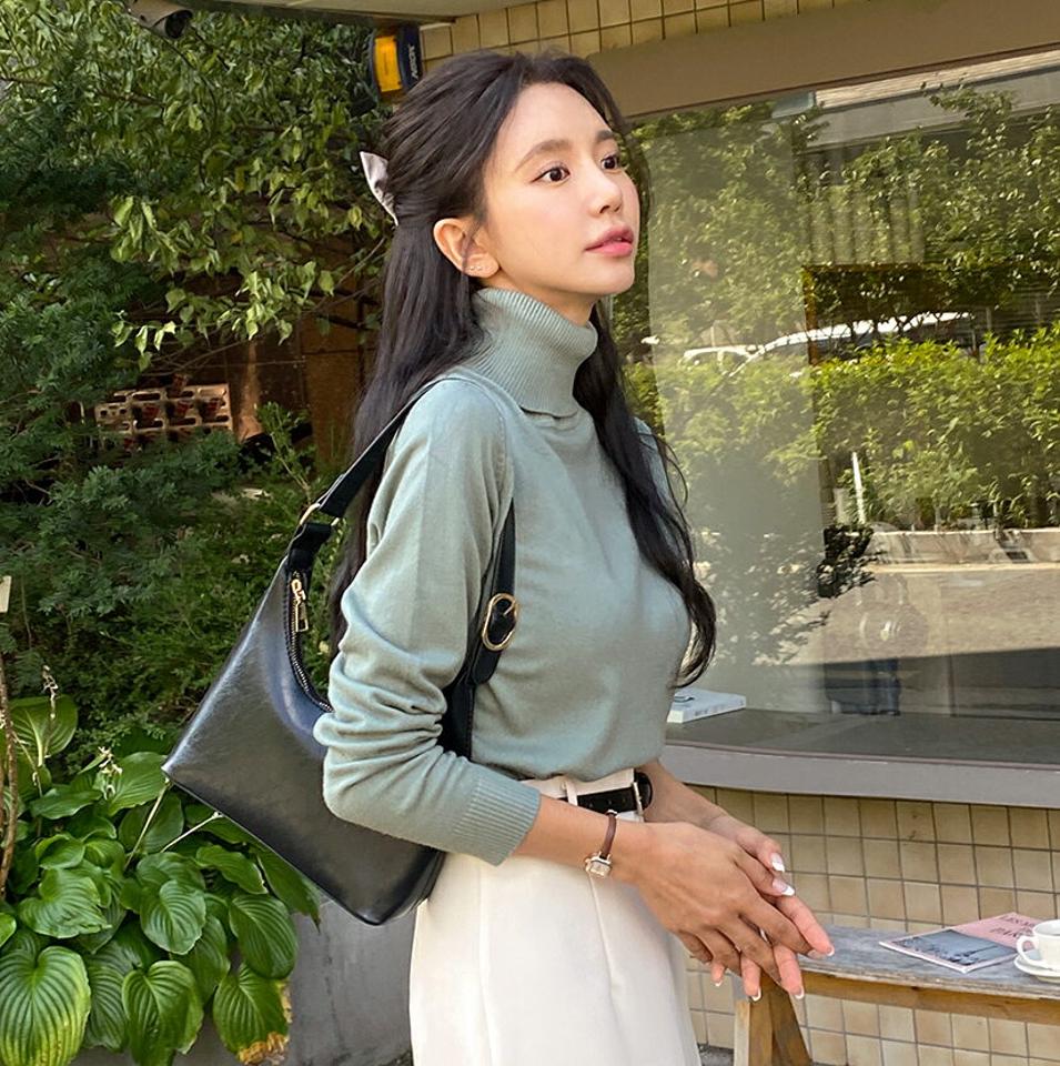 リブタートルネックニット・t00023 レディース 【tops】トップス ニット 長袖 単色 無地 シンプル ベーシック 大人 年上 カジュアル ミント 水色 黄緑 アクリル カラーニット 秋 冬 骨格ウェーブ 韓国ファッション