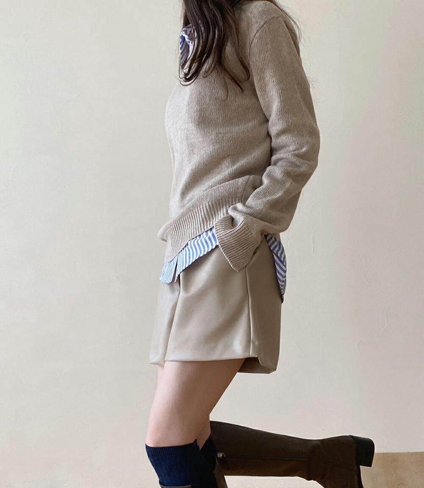 ウール混スリットスリーブニット・t00002 レディース 【tops】トップス ニット 長袖 ウール スリット ラウンドネック 単色 無地 シンプル ベーシック 大人 カジュアル 年上 ブラウン ドロップショルダー 秋 冬 韓国ファッション