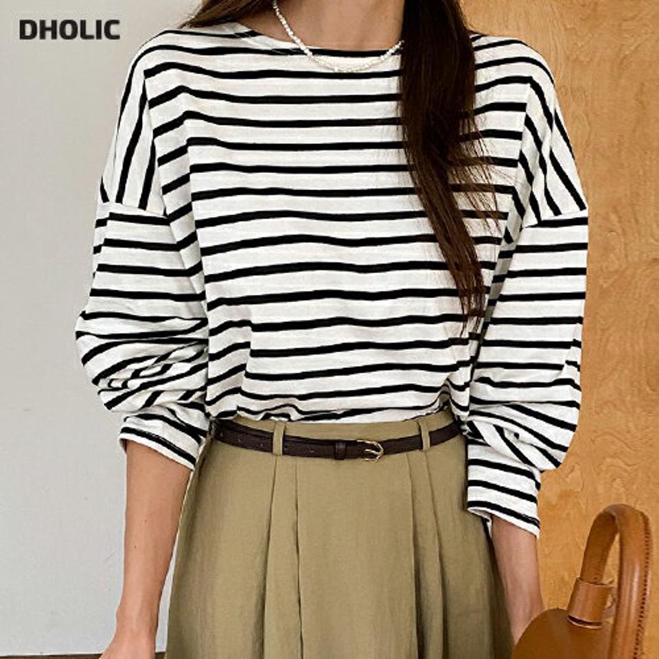 ボートネックボーダーTシャツ・t00019 レディース 【tops】トップス Tシャツ ロンT ボーダー柄 ボートネック カジュアル シンプル ラフ ボーダーT 大人 ドロップショルダー サイドスリット 春 秋 冬 韓国ファッション