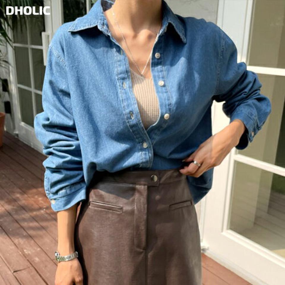 コットンデニムシャツ・t00023 レディース 【bl】トップス シャツ デニム 長袖 コットン 綿 シンプル カジュアル ラフ 春 秋 韓国ファッション