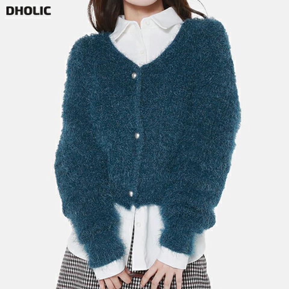 【10%OFF】ソフトタッチニットカーディガン・t00011 レディース 【cd】カーディガン 羽織物 長袖 ソフトタッチ ニット 単色 無地 シンプル かわいい ガーリー Vネック クロップド丈 パールボタン もこもこ カラーニット 青 ネイビー 紺 秋 冬 韓国ファッション 旬セール