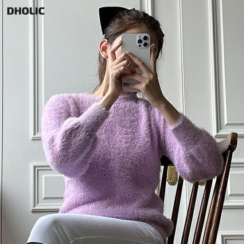 【マラソン特価】ファータッチバルーンスリーブニット・t00032 レディース 【tops】トップス ニット 長袖 バルーンスリーブ 袖コン もこもこ ふわふわ 単色 無地 シンプル かわいい 可愛い ラウンドネック ピンク カラーニット 秋 冬 韓国ファッション 人気 セール