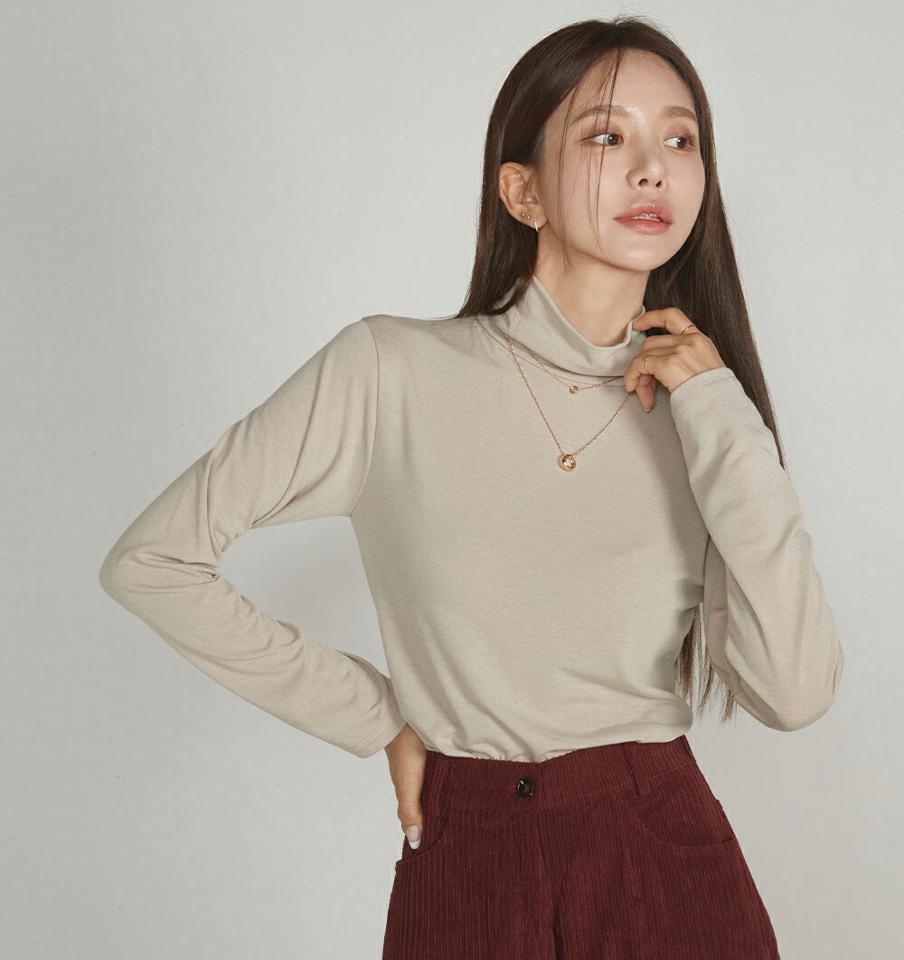タートルネック長袖Tシャツ・t00060 レディース 【tops】トップス Tシャツ 長袖 タートルネック 単色 無地 シンプル ベーシック 大人 カジュアル メランジカラー 骨格ウェーブ 秋 冬 韓国ファッション 人気