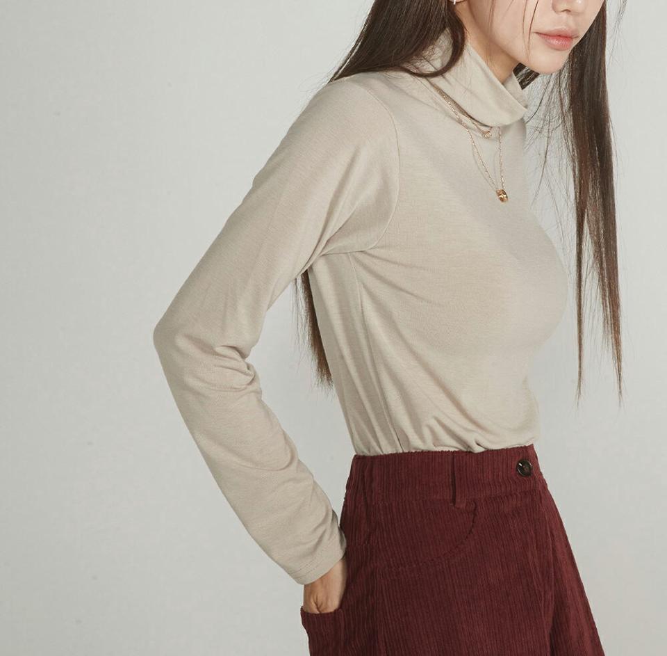 タートルネック長袖Tシャツ・t00060 レディース 【tops】トップス Tシャツ 長袖 タートルネック 単色 無地 シンプル ベーシック 大人 カジュアル メランジカラー 骨格ウェーブ 秋 冬 韓国ファッション 人気