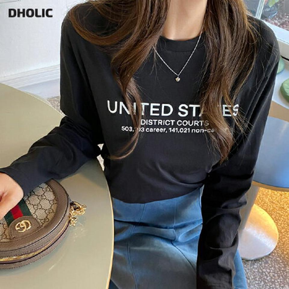 レタリングルーズ長袖Tシャツ・t00112 レディース 【tops】トップス Tシャツ 長袖 ロンT ロゴ レタリング カジュアル ラフ ルーズ ラウンドネック 大人 メランジカラー コットン 綿 秋 冬 韓国ファッション