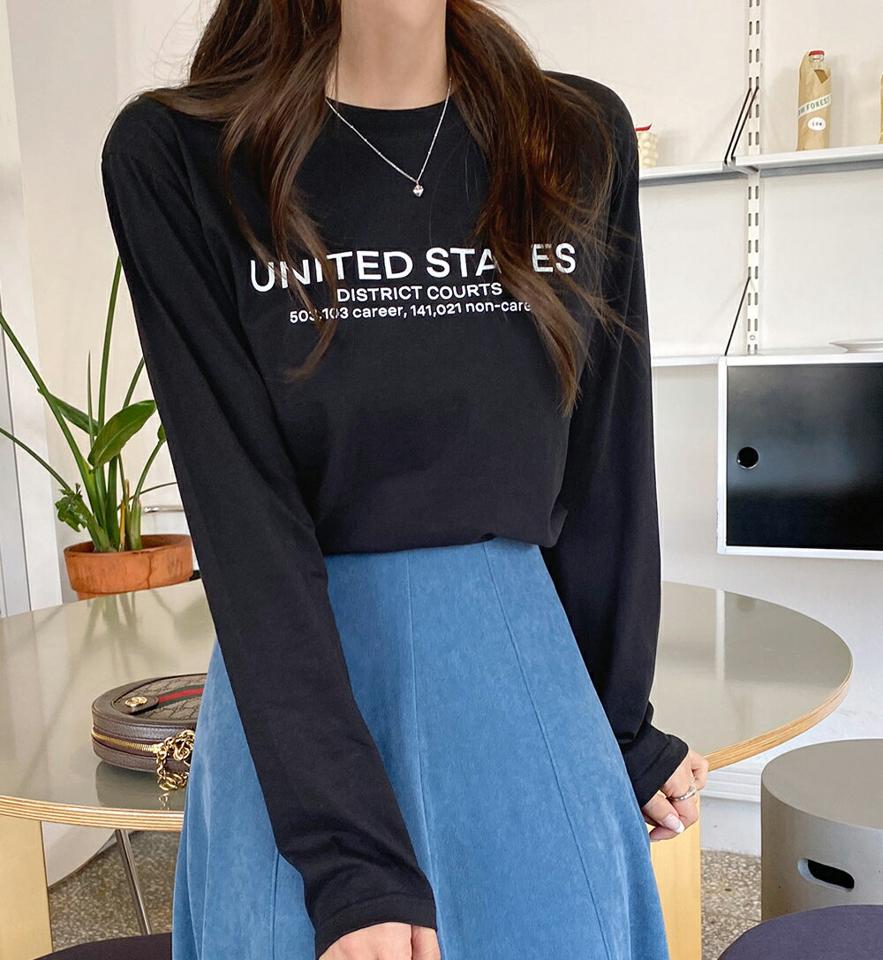 レタリングルーズ長袖Tシャツ・t00112 レディース 【tops】トップス Tシャツ 長袖 ロンT ロゴ レタリング カジュアル ラフ ルーズ ラウンドネック 大人 メランジカラー コットン 綿 秋 冬 韓国ファッション