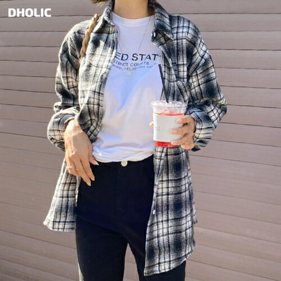 チェックルーズシャツ・t00115 レディース 【bl】トップス シャツ 長袖 チェック柄 ルーズ ゆったり ラフ チェックシャツ カジュアル ラフ コットン 綿 ドロップショルダー 秋 冬 韓国ファッション