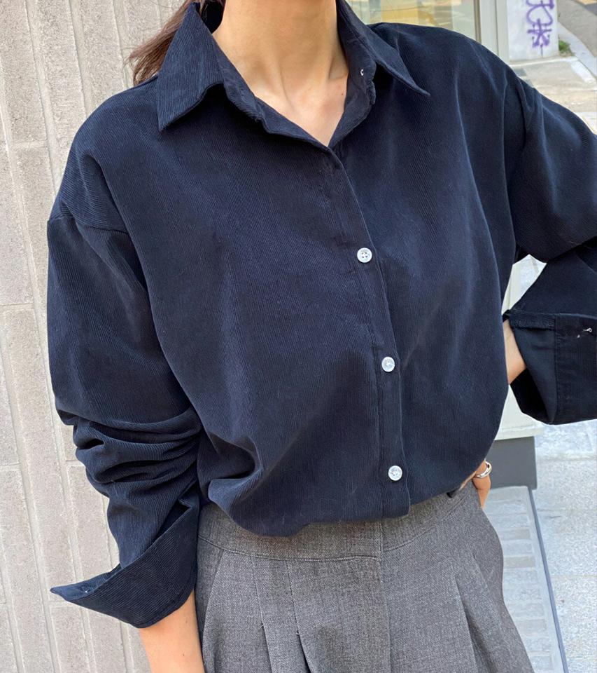 コットンコーデュロイシャツ・t00149 レディース 【bl】トップス シャツ 長袖 コーデュロイ 季節感 コットン 綿 襟 単色 無地 シンプル パステル 水色 ピンク カラーシャツ カジュアル 秋 冬 韓国ファッション