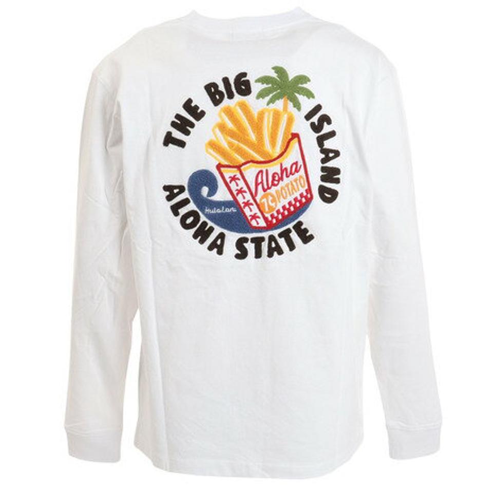 【2点10%OFFクーポン対象!8/10まで】フララニ(Hula Lani)(メンズ)刺繍長袖Tシャツ ポテト 224HU1LT052 WHT