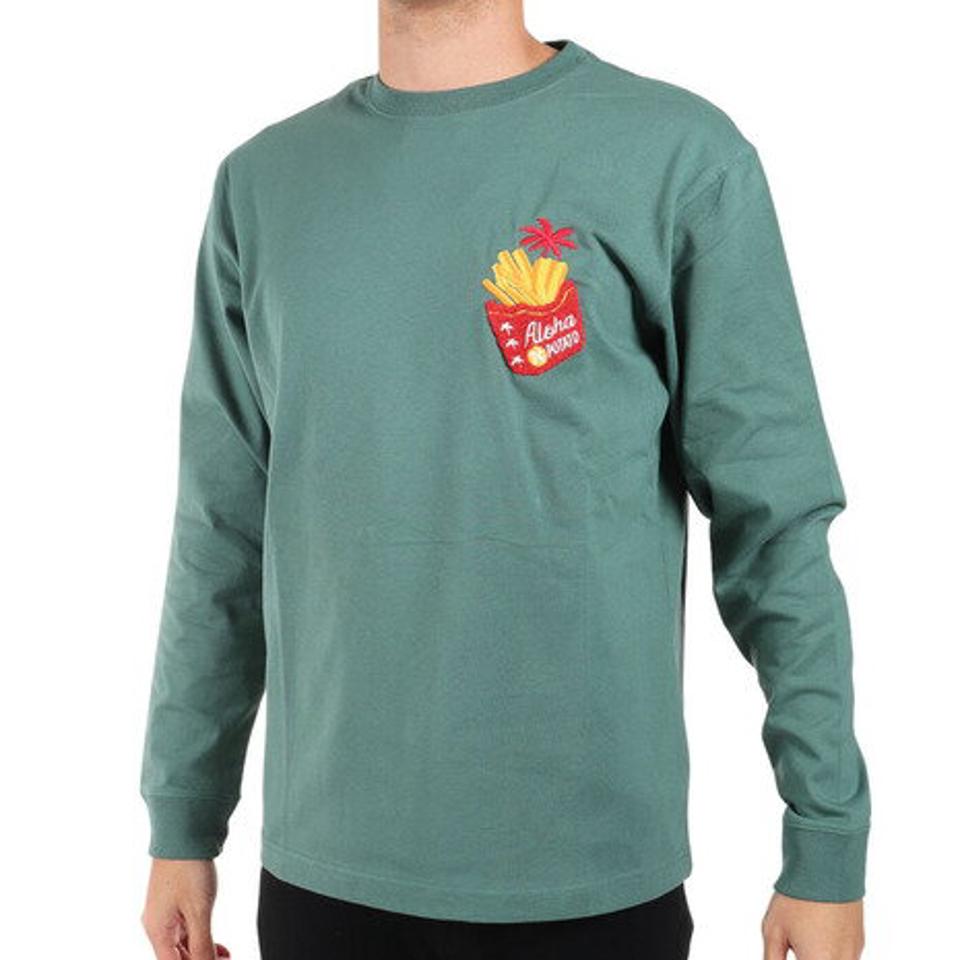 【2点10%OFFクーポン対象!8/10まで】フララニ(Hula Lani)(メンズ)長袖Tシャツ 刺繍ロンティー ポテト 224HU1LT052 GRN