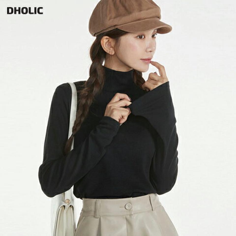 テンセル混ハーフネックTシャツ・t00041 レディース 【tops】トップス Tシャツ ロンT 長袖 ハーフネック テンセル 単色 無地 シンプル ベーシック 大人 きれいめ カジュアル ブラウン 茶色 秋 冬 韓国ファッション