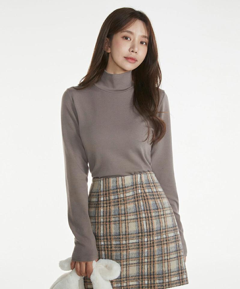 テンセル混ハーフネックTシャツ・t00041 レディース 【tops】トップス Tシャツ ロンT 長袖 ハーフネック テンセル 単色 無地 シンプル ベーシック 大人 きれいめ カジュアル ブラウン 茶色 秋 冬 韓国ファッション