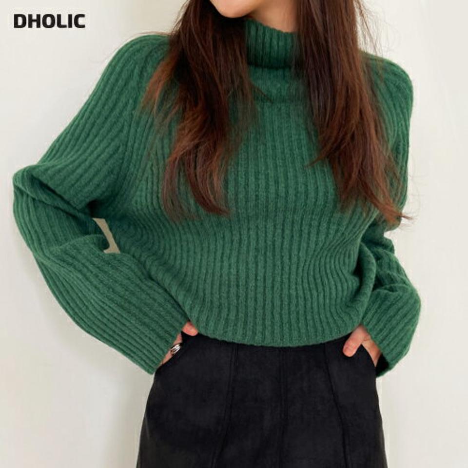 【10%OFF】ウール混リブハイネックニット・b00080 レディース 【tops】トップス ニット 長袖 ハイネック リブ ウール 単色 無地 シンプル ベーシック 緑 グリーン カラーニット 大人 カジュアル ラフ サイドスリット ラグラン クリスマス 冬 韓国ファッション 人気 KWセール