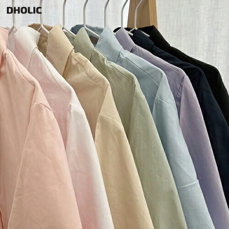 コットンシャツ・t00056 レディース 【bl】トップス シャツ 長袖 コットン 綿 単色 無地 シンプル ベーシック カラーシャツ パステル 水色 黄色 ピンク 紫 パープル 黄緑 グリーン 大人 秋 冬 韓国ファッション