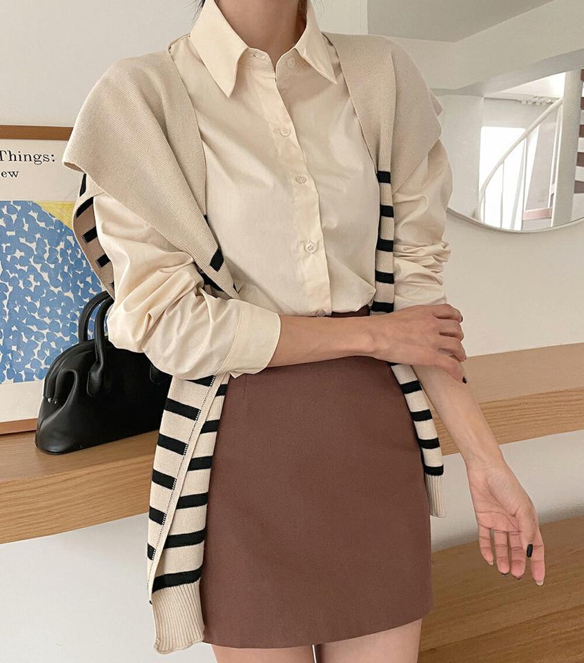 コットンシャツ・t00056 レディース 【bl】トップス シャツ 長袖 コットン 綿 単色 無地 シンプル ベーシック カラーシャツ パステル 水色 黄色 ピンク 紫 パープル 黄緑 グリーン 大人 秋 冬 韓国ファッション